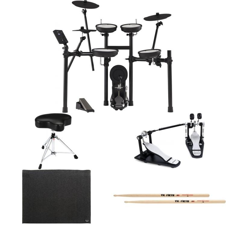 Roland V-Drums TD-07KV Electronic Drum Set Double Bass Essentials & Mat  Bundle
