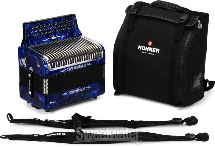 Jet Black Hohner Corona II Xtreme Diatonic Accordion Keys of G/C/F 
