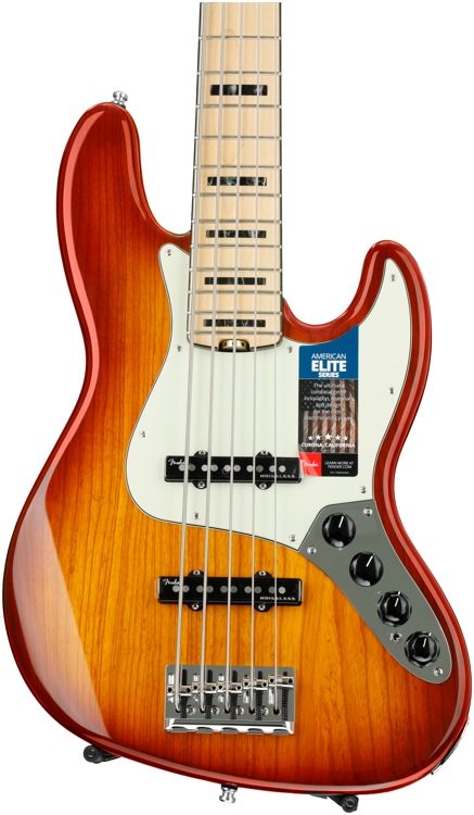 Fender American Elite Jazz Bass V - Tobacco Sunburst with Maple 