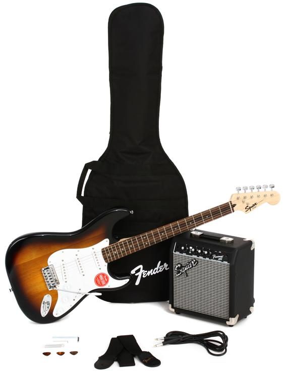 Casco idioma Frase Squier Stratocaster Pack - Brown Sunburst | Sweetwater