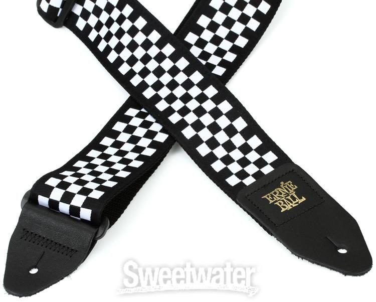 black and white checkered guitar strap