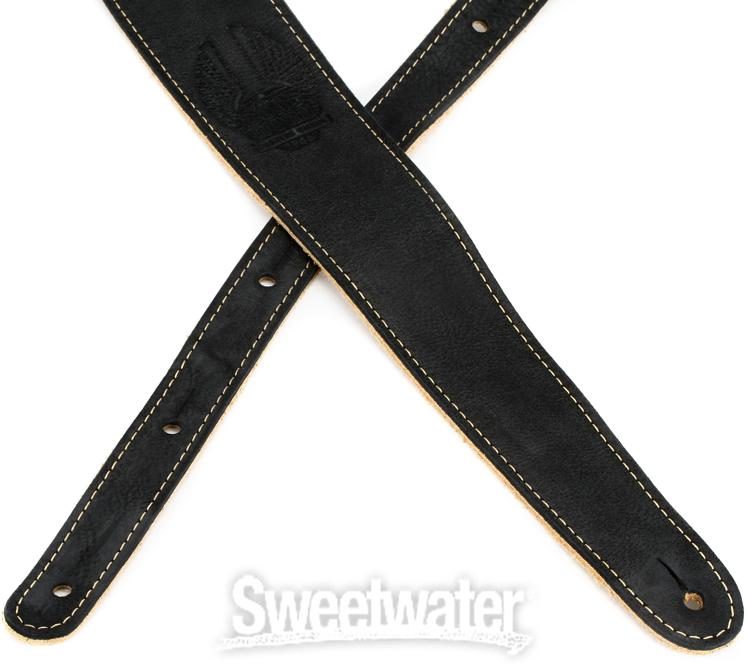 fender road worn distressed leather guitar strap black