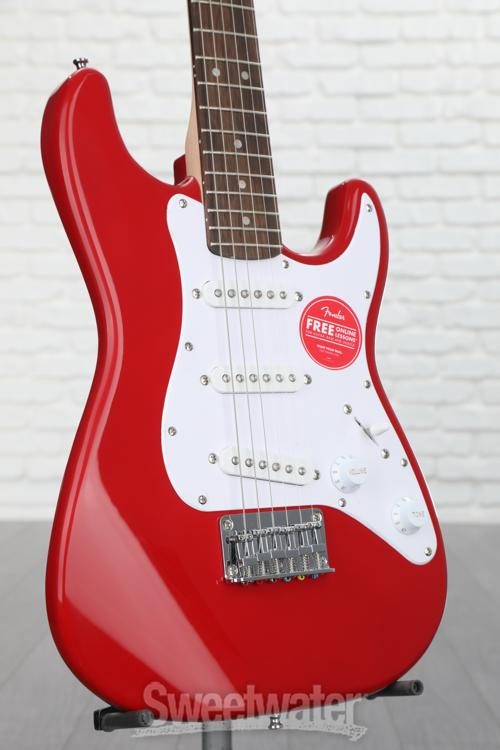 Squier by Fender Mini Stratocaster Beginner Electric Guitar Indian Laurel Fingerboard Torino Red 