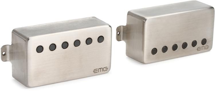 EMG Dual Mode 57/66 Humbucker 2-piece Pickup Set - Long Shaft - Brushed  Chrome