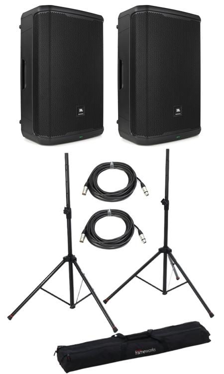 JBL PRX915 15-inch Powered Loudspeaker Pair Stand Bundle | Sweetwater