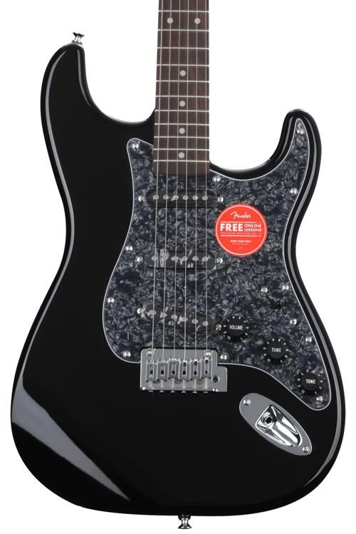 vokal Pudsigt Symphony Squier Affinity Series Stratocaster - Black with Black Pearloid Pickguard,  Sweetwater Exclusive in the USA