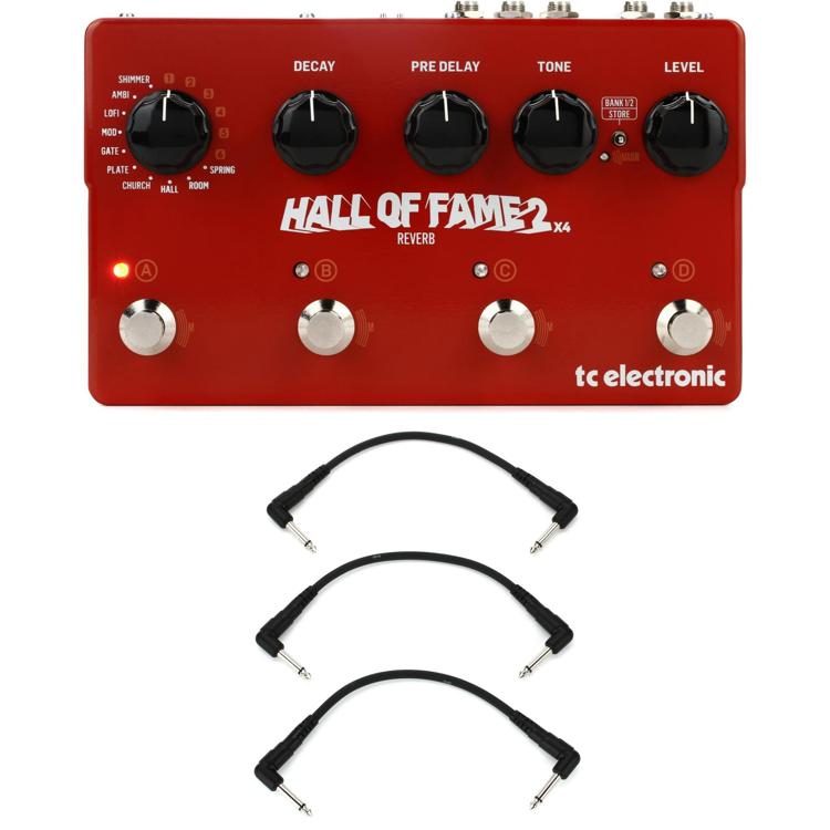 TC Electronic Hall Of Fame 2 x4 Reverb Pedal with 3 Patch Cables