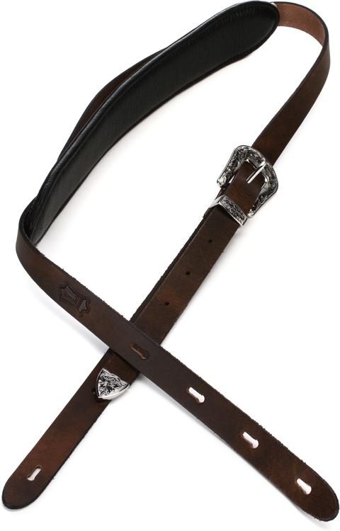 Levy's PM23W Veg-Tan Leather Guitar Strap - Distressed Dark Brown |  Sweetwater