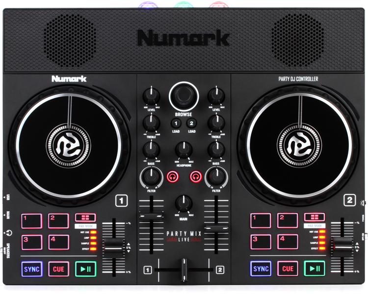 Numark Party Mix Live HF 125 Lichtshow & Mixer und DJ Kopfhörer DJ Controller Set mit eingebauten Lautsprechern 