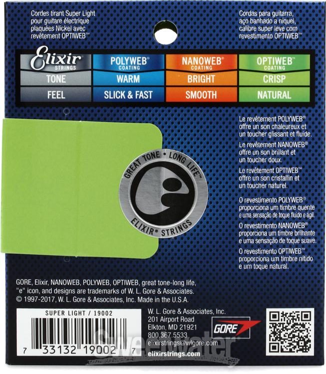 Cordes Elixir® pour guitare électrique avec revêtement POLYWEB® .009-.042 Super Light 