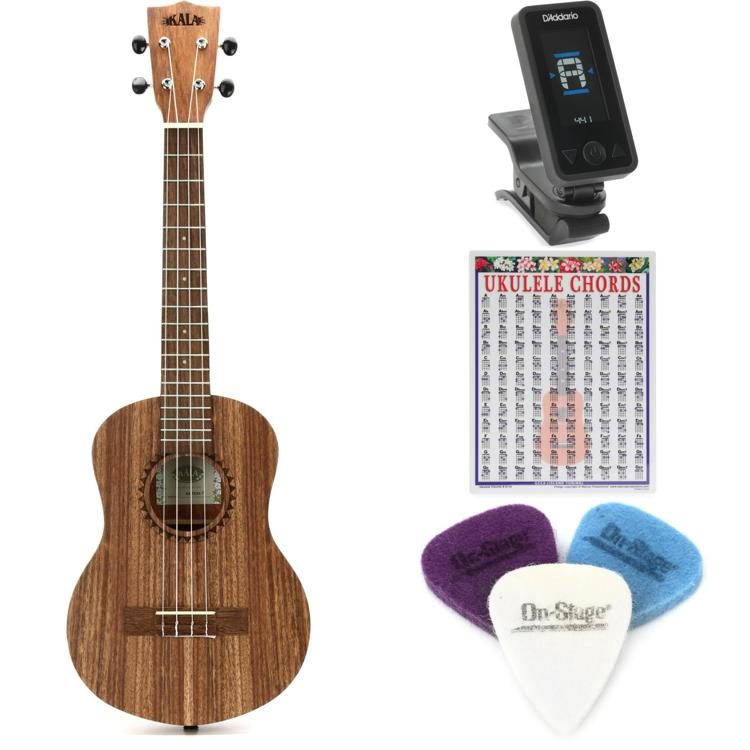 Kala Teak Tenor Ukulele Natural Essentials Bundle Sweetwater