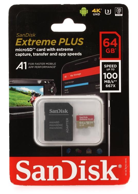 SanDisk Extreme microSDXC UHS-I U3 64 Go + Adaptateur SD - Carte