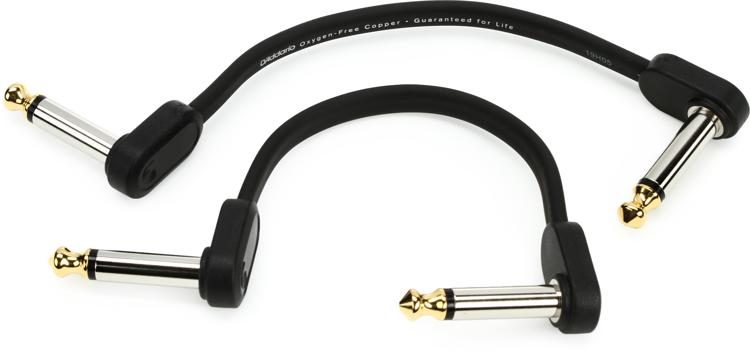 D'Addario PW-FPRR-204OS Offset RIght Angle to RIght Angle Flat Patch Cable  - 4 inch (Twin-pack) | Sweetwater