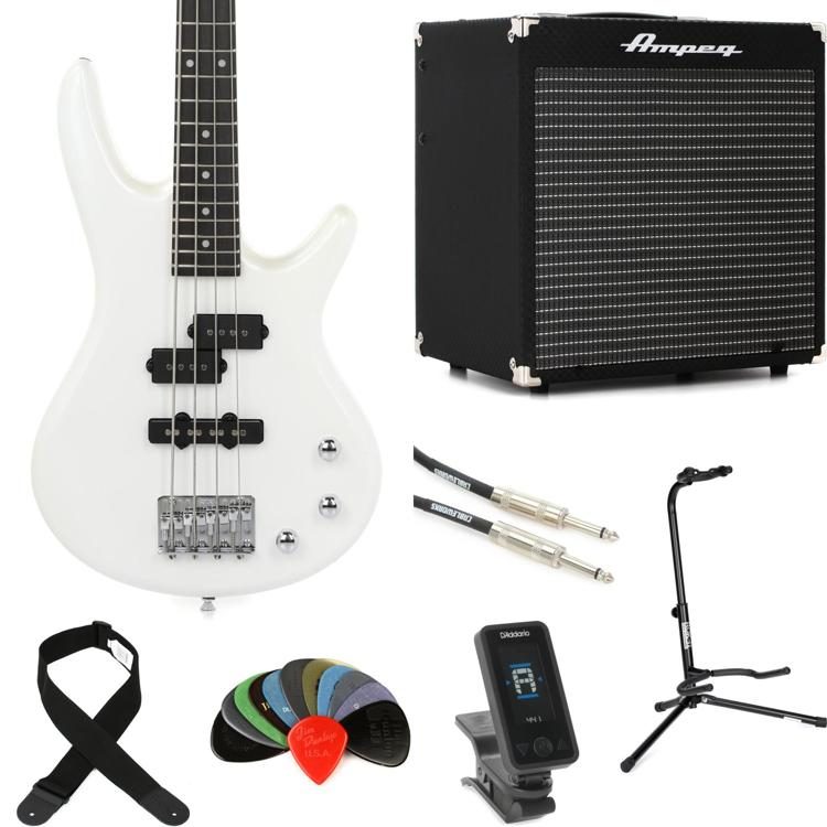 Ibanez Mikro Gsrm20 Bass Guitar And Ampeg Rocket Amp Essentials Bundle Pearl White Sweetwater