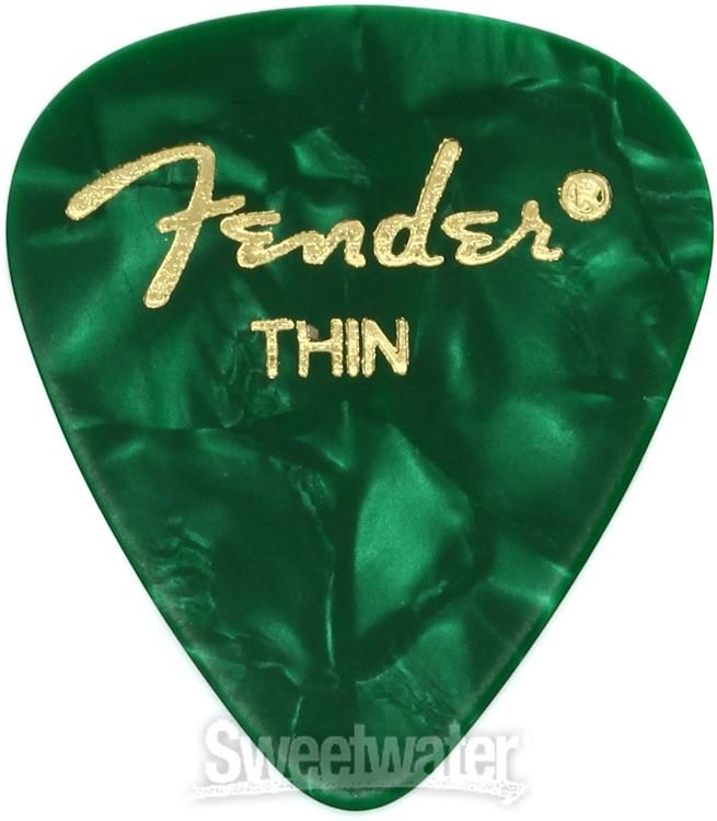 Fender 351 Shape Premium Celluloid Picks - Thin Green Moto 12-pack |  Sweetwater