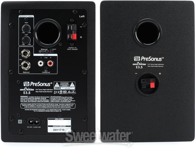 PreSonus Eris E3.5 BT-3.5-Inches Near Field Studio Monitors / 50 Watts Gravity Phone Holder Bundle EMB QTQ Cable Class AB Amplification Bluetooth 5.0 Stereo Input 25W Side 