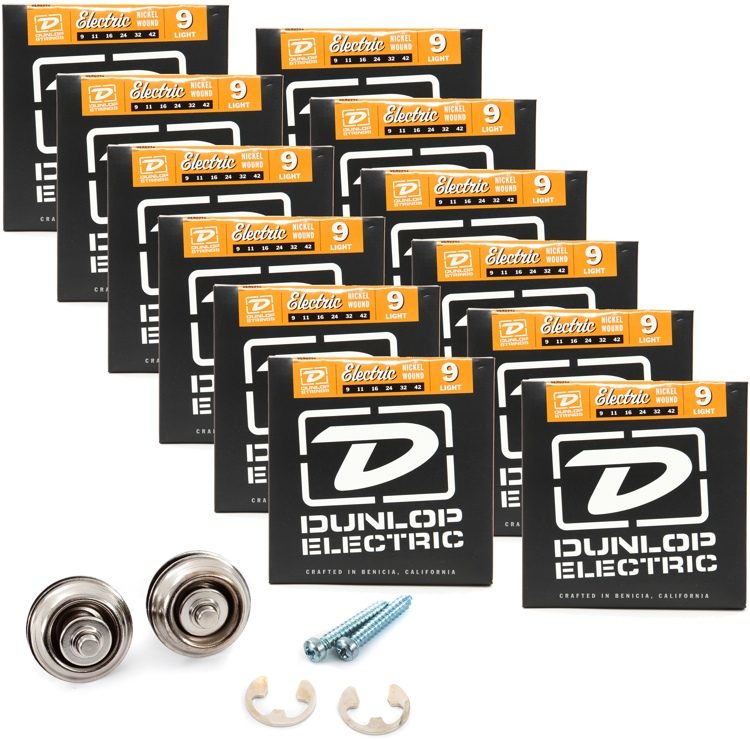 Dunlop DEN0942 Light Electric Strings 12Pack with Free Strap Locks