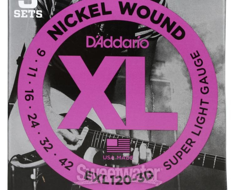 D'Addario EXL120 XL Nickel Wound Electric Guitar Strings - .009-.042 Super  Light (3-pack)
