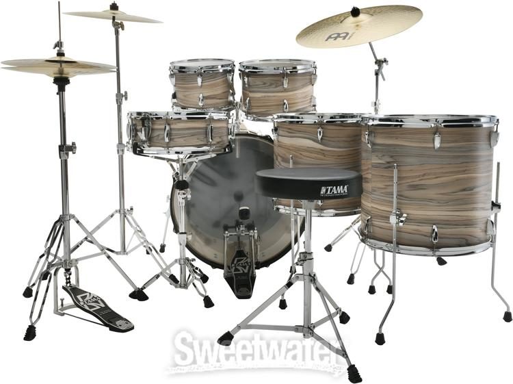 Tama Imperialstar IE62C 6-piece Complete Drum Set with Snare Drum and Meinl  Cymbals - Natural Zebrawood Wrap