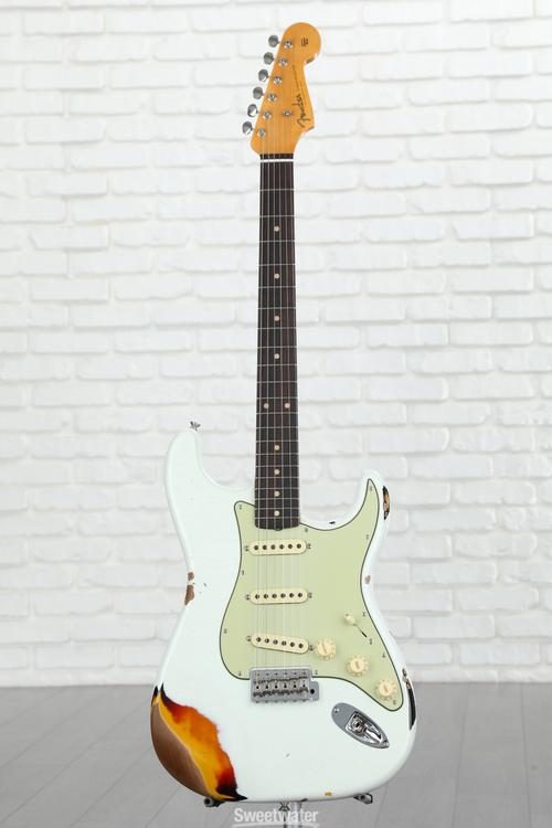 Custom '60s Heavy Relic Stratocaster - Olympic White Over Sunburst