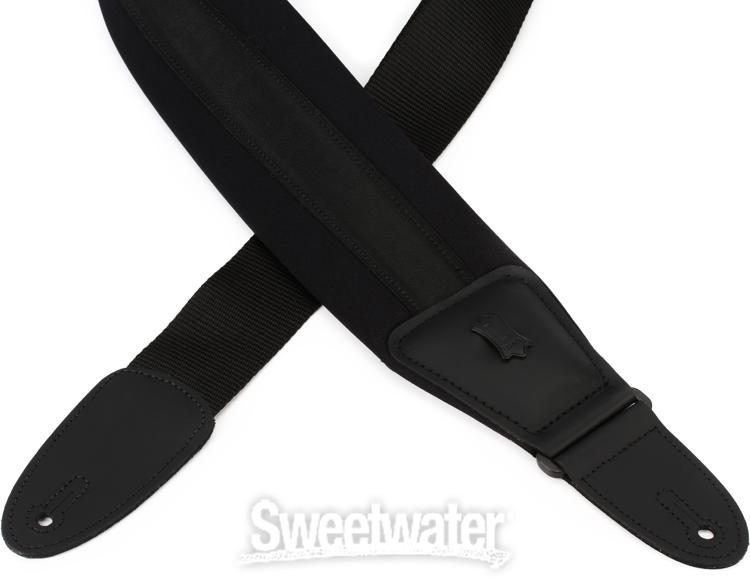 Levy's M11 3/4 Wide Genuine Leather Guitar Strap & Movable Pad - Black