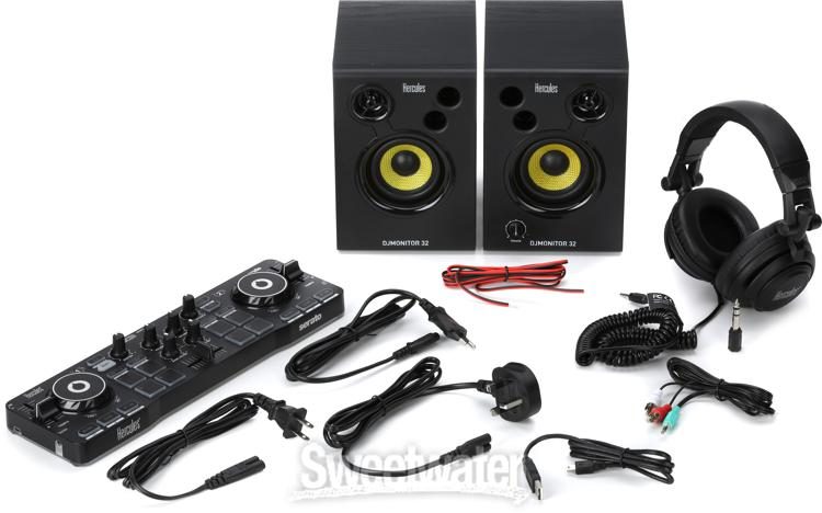 Hercules DJ Starter Kit  Starlight USB DJ Controller with Serato DJ Lite  Software, 15W Monitor Speakers, Sound-Isolating Headphones – 2 Decks  Included High-quality Components for Great Experience 