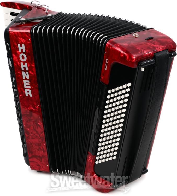 Hohner Bravo III 96 Chromatic Piano Key Accordion - Pearl Red