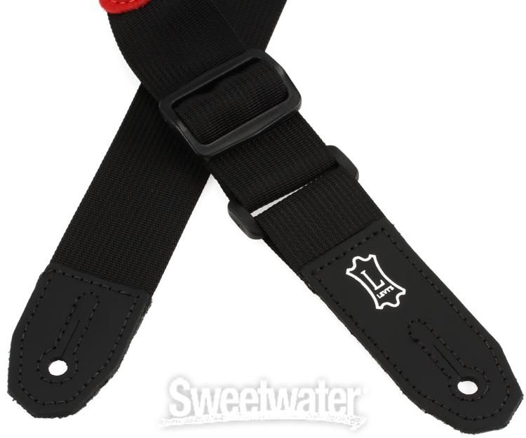 Master Key Plus Black with red Stitching leather guitar and bass strap