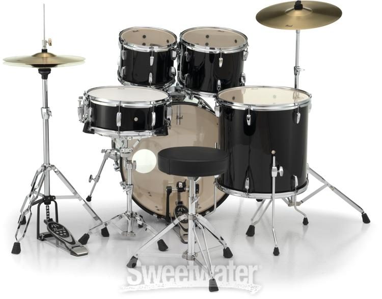 Pearl Roadshow Drum Set 5-Piece Complete Kit with Cymbals and Stands, Jet  Black (RS525SC/C31)