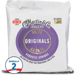 Martin M140 Originals 80/20 Bronze Acoustic Guitar Strings - .012-.054 Light (3-pack)