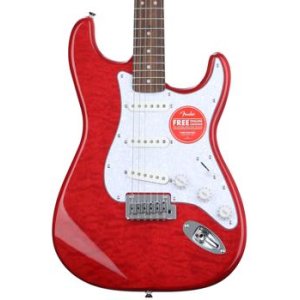 Bundled Item: Squier Affinity Series Stratocaster QMT Electric Guitar - Crimson Red Transparent, Sweetwater Exclusive