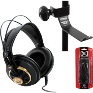 AKG K240 MKII Professional Semi-Open Stereo Headphones Bundle with  Headphones Holder and Mini to Mini Cable 