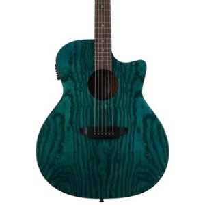 Bundled Item: Luna Gypsy Quilted Ash Acoustic-electric Guitar - Transparent Teal