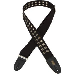 Stealth - Soft Black Leather Guitar Strap with Black Pinstriping