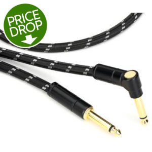 Product Image - Fender Deluxe Series Tweed Instrument Cable - Straight to Right Angle - 15 foot Black Tweed