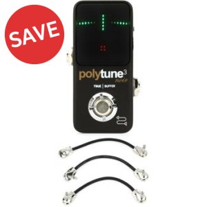 TC Electronic PolyTune 3 Noir Mini Polyphonic Tuning Pedal Bundle