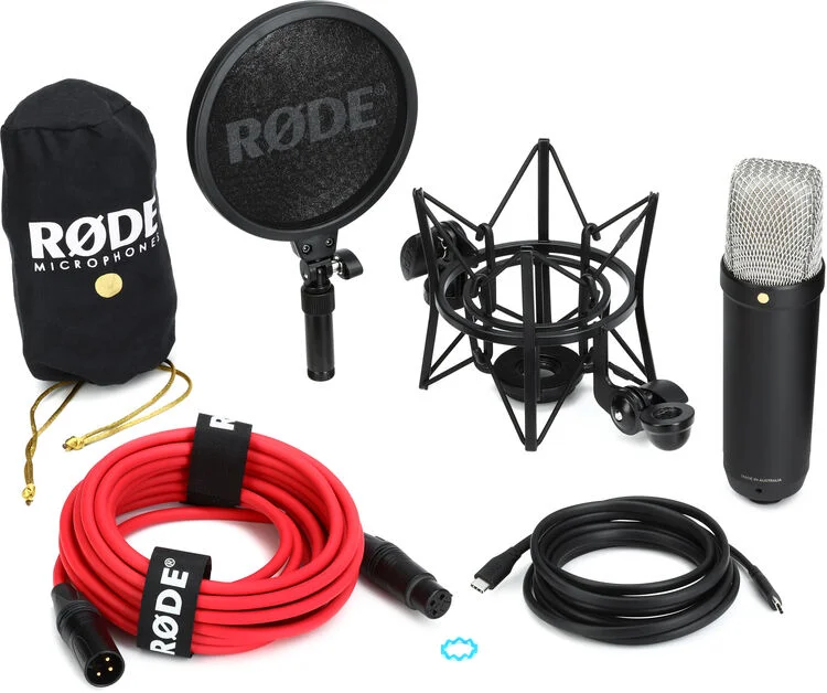 Rode NT1 5th Generation Condenser Microphone with SM6 Shockmount and Pop Filter - Black