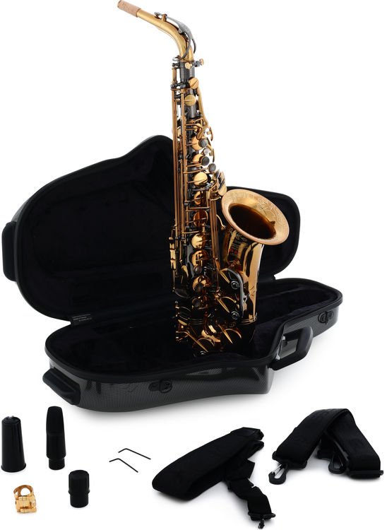 Growling Sax Origin Series Professional Alto Saxophone Black Nickel Body with Brown Gold Keys