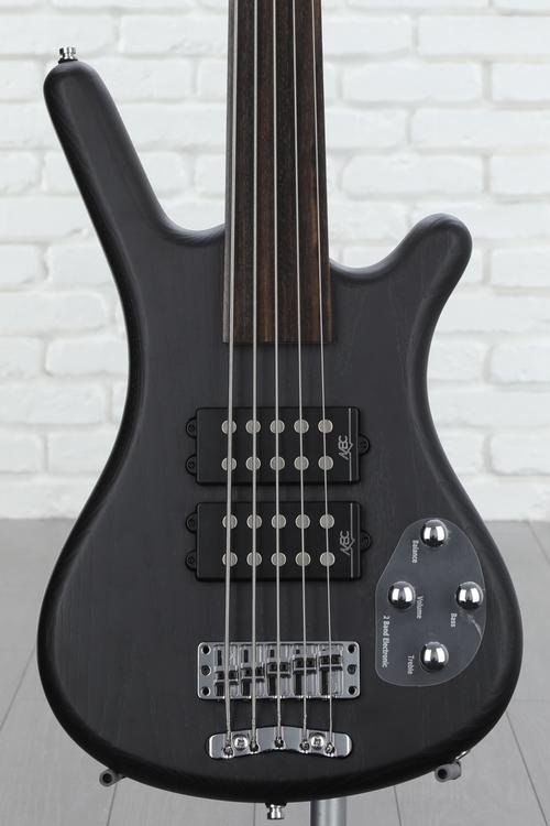 照片华威RockBass Corvette $ $ Fretless 5-string电动低音吉他——涅槃缎黑色透明的