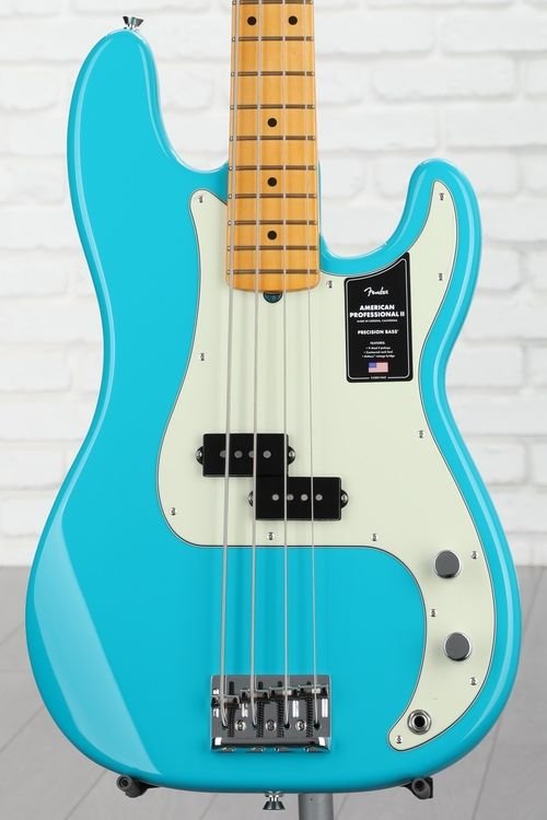 blue and white bass guitar