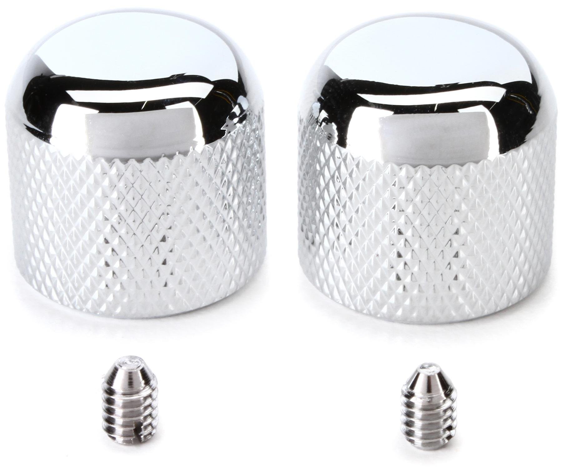 Chrome Barrel Knobs Flat Top for P Bass/Telecaster Domed Knurled Volume Tone