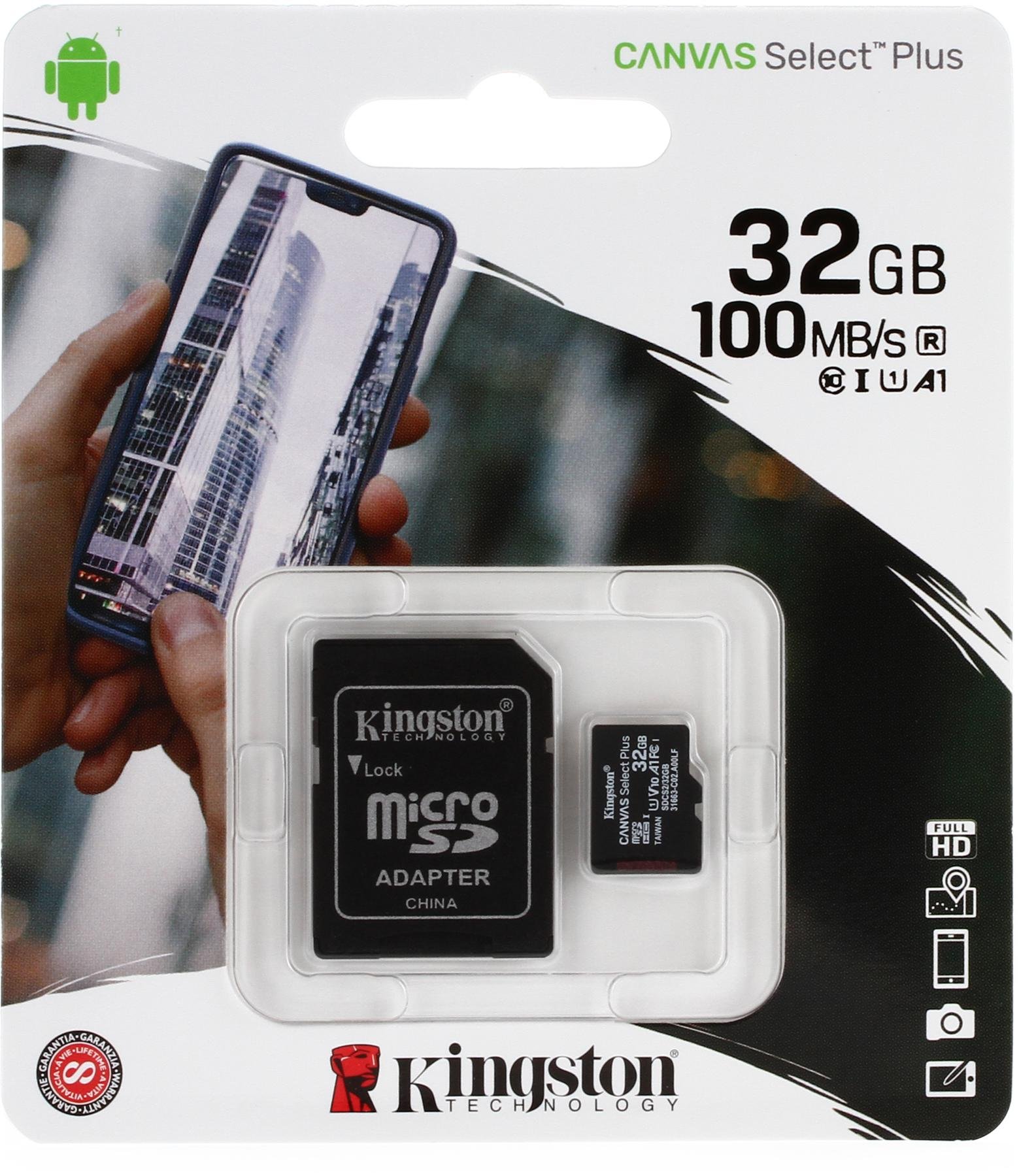 Kingston 32GB Samsung I9500 MicroSDHC Canvas Select Plus Card Verified by SanFlash. 100MBs Works with Kingston 