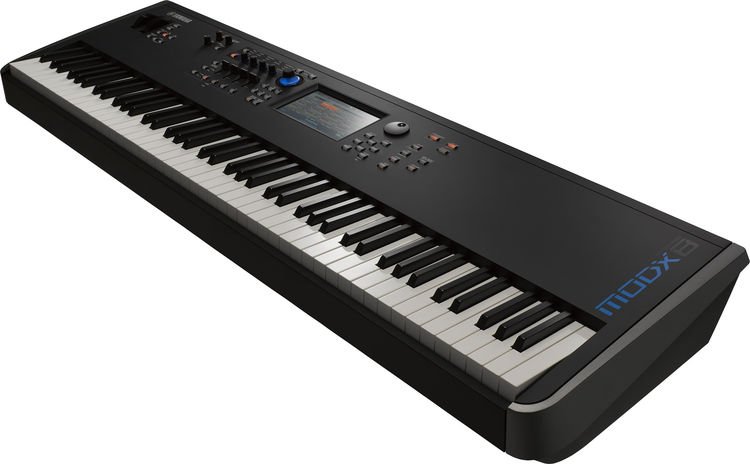 Yamaha MODX8 88-Key Weighted Action Synthesizer with Motion & Super Knob Control and 4-Part Seamless Sound Switching Bundle with Stand Headphone, 2 MIDI Cable & Zorro Synthesizer Polishing Cloth