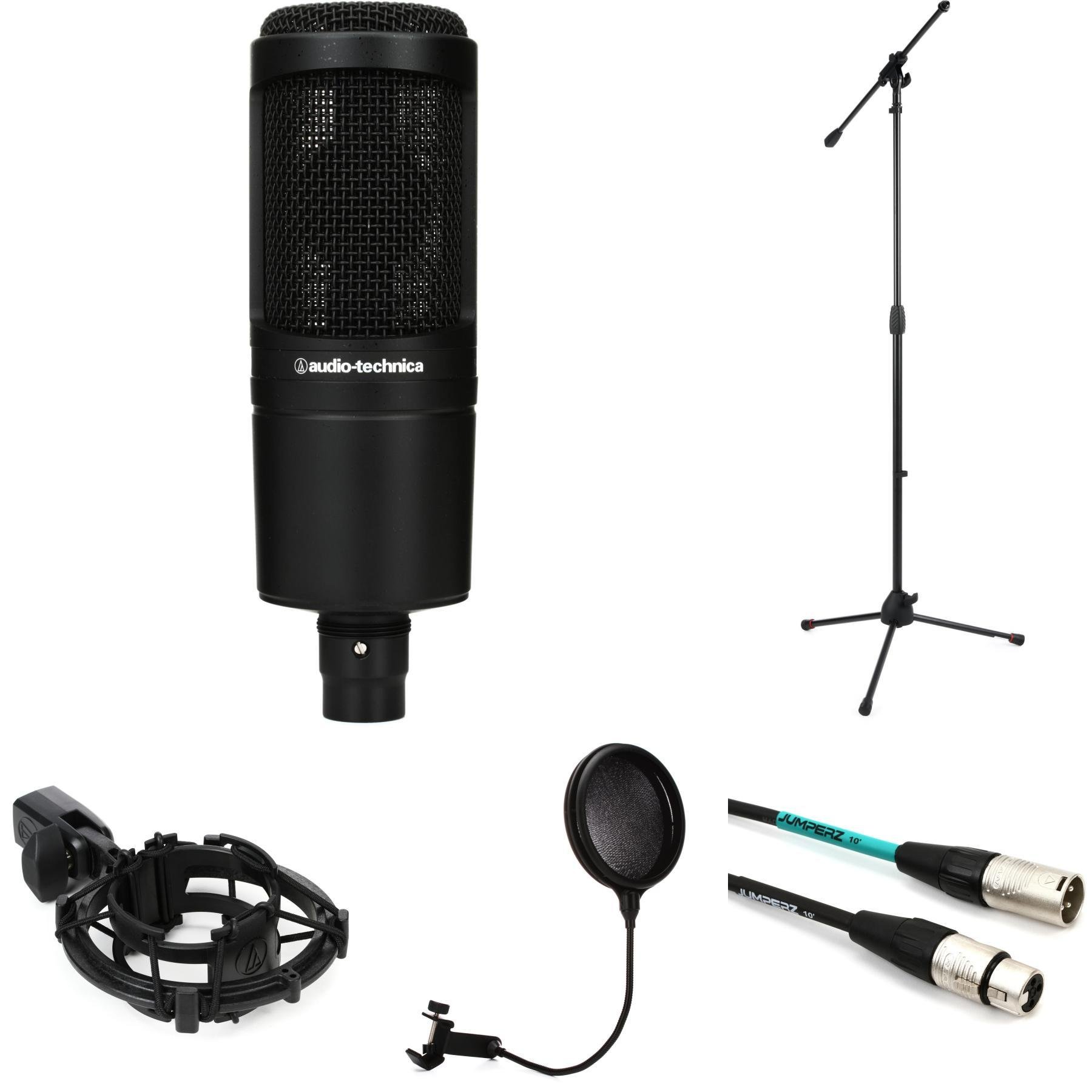 Audio Technica AT2020 Condenser Studio Microphone with Free Pop Filter and 10 XLR Cable