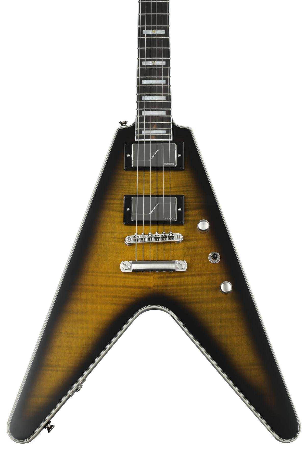 Flying Electric Guitar
 - Epiphone Flying V Prophecy Electric Guitar Yellow Tiger Aged Gloss Sweetwater