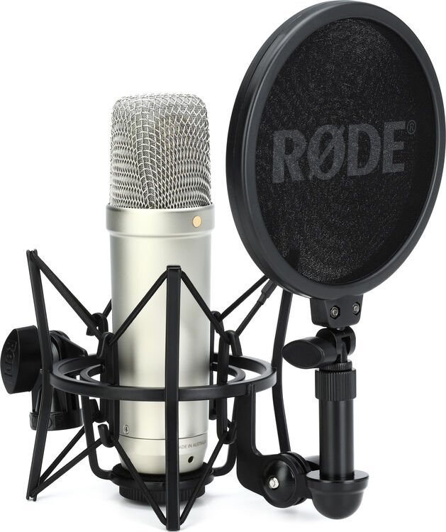 Rode NT1 (Silver)5th Generation Hybrid Studio Condenser Microphone Bundle  with Desk/mic Stand Reflection Filter and Reflection Filter/tripod Micstand  