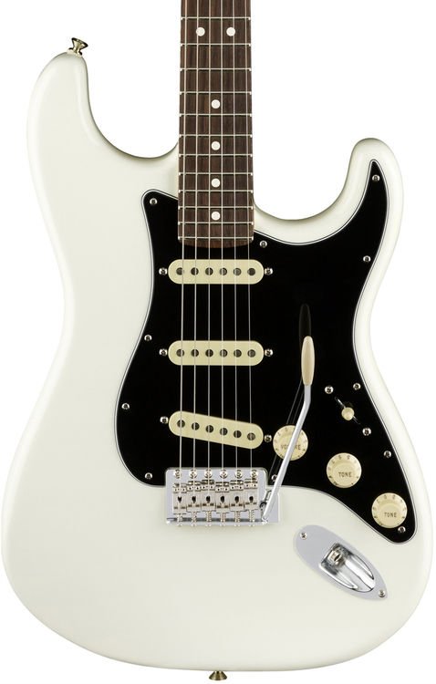 white fender stratocaster with black pickguard