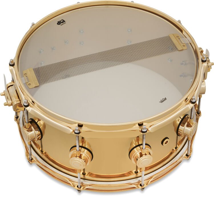 DW Collector's Series Metal Snare Drum - 6.5 inch x 14 inch, Polished Brass with Gold Hardware