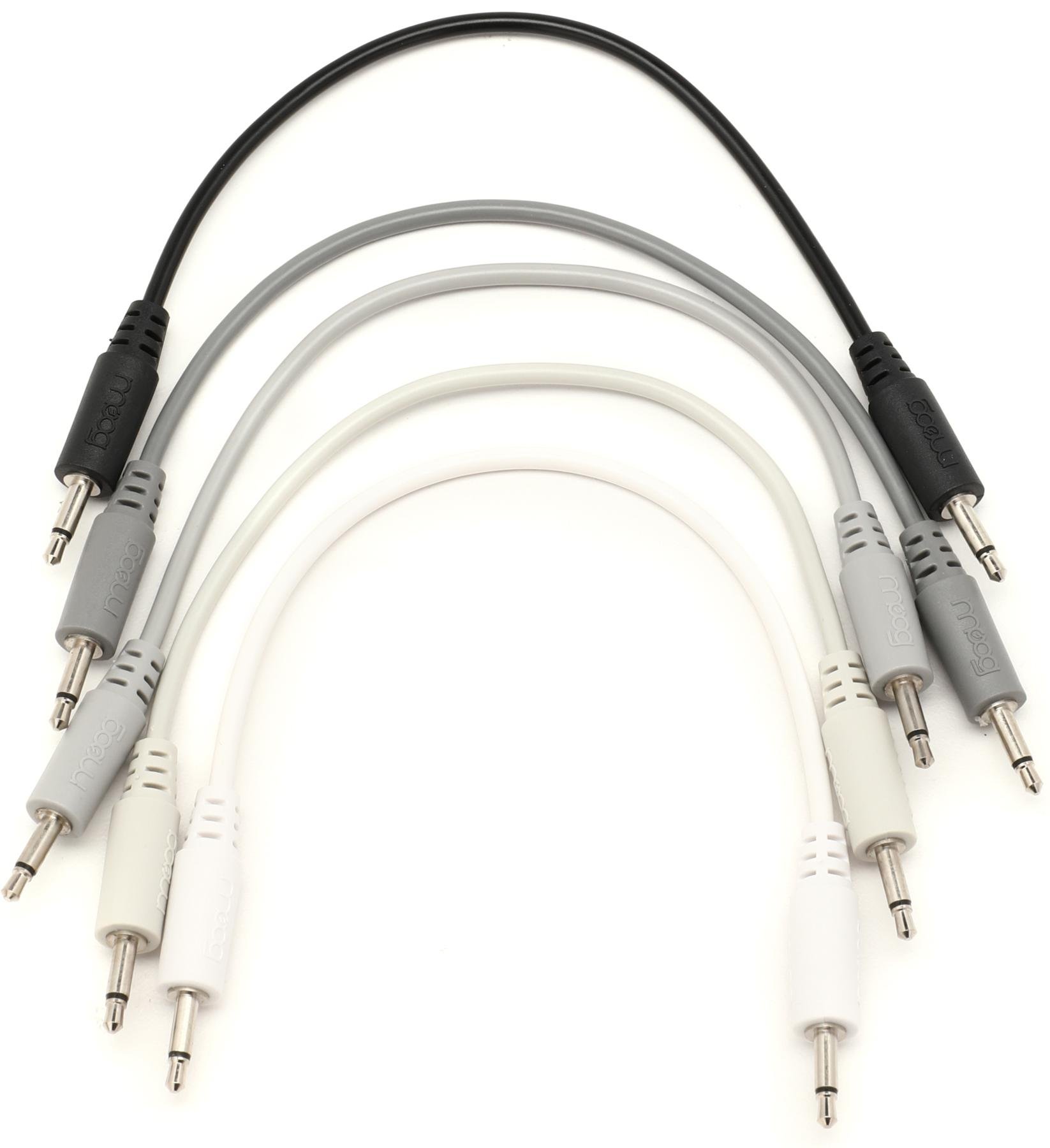 Set of 5 Braided 3.5mm to 3.5mm mono patch cables for use with Modular Synthesizers 10 Colours / 6 Lengths Eurorack Patch Cables
