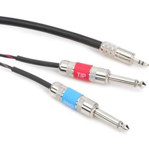 2ft CablesOnline 1/4" TS Mono Male Plug to Dual 1/4" TS Mono Male Black Y-Cable 